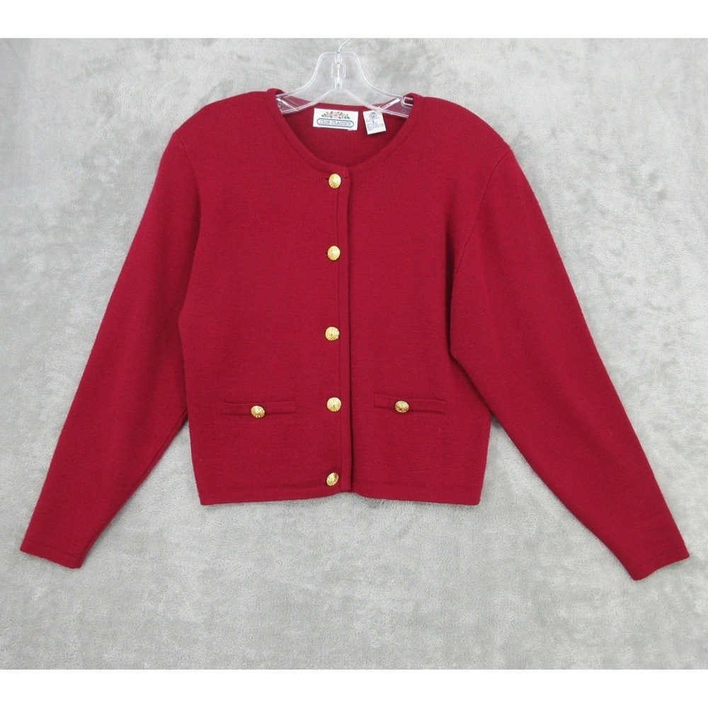 Vintage Club‎ Classics Sweater Womens Small Wool Gold Buttons Quiet Luxury Red